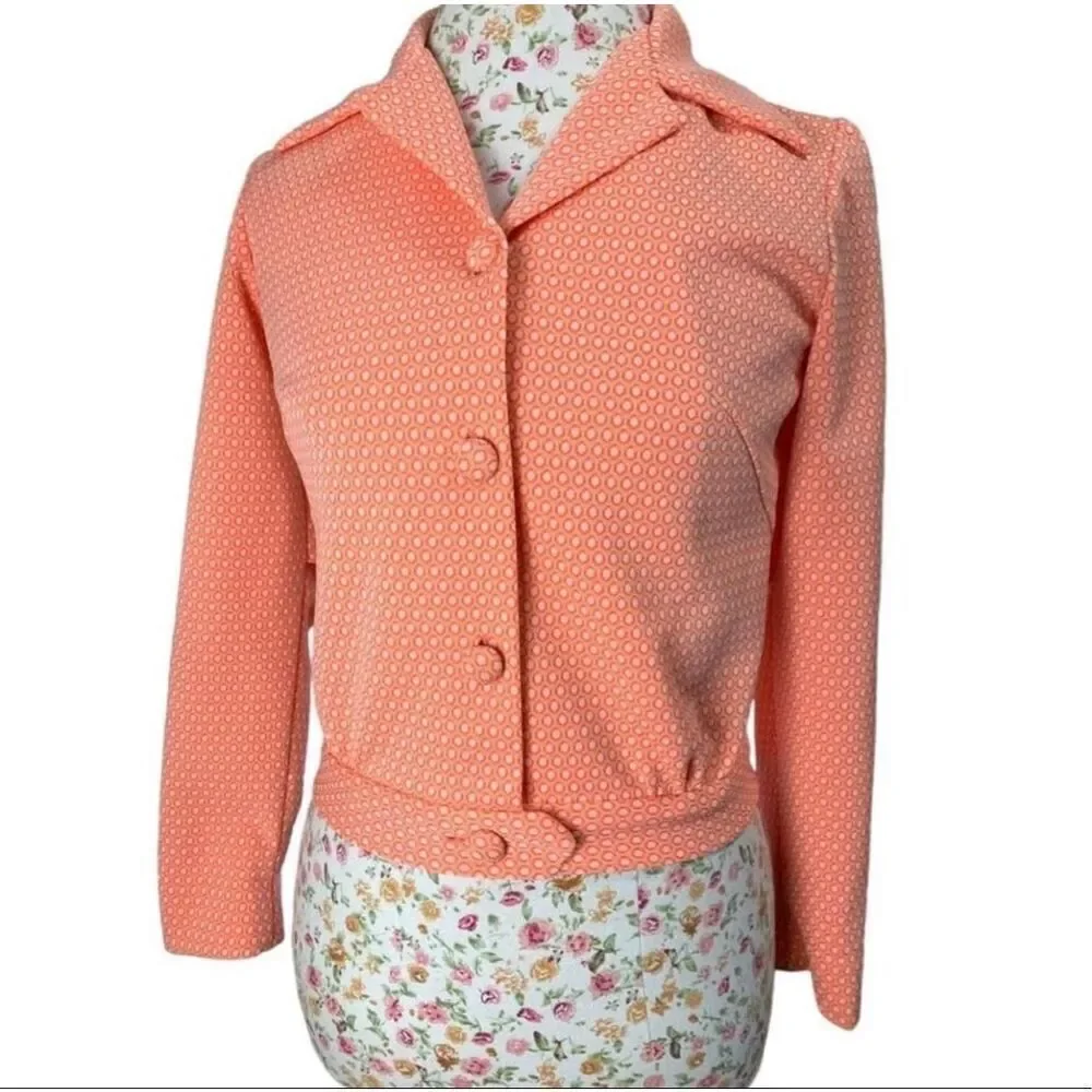 Vintage 70's Handmade Jacket Bright Cream Orange Feminine Retro Size Small‎